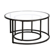 Pemberly Row Metal Double Nested Round Glass Top Coffee Table in Nickel/Gray