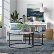 Pemberly Row Metal Double Nested Round Glass Top Coffee Table in Nickel/Gray