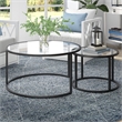 Pemberly Row Metal Double Nested Round Glass Top Coffee Table in Nickel/Gray