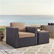 Pemberly Row Wicker / Rattan Patio Arm Chair in Brown and Mocha