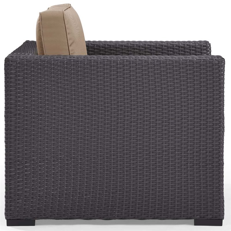 Pemberly Row Wicker / Rattan Patio Arm Chair in Brown and Mocha