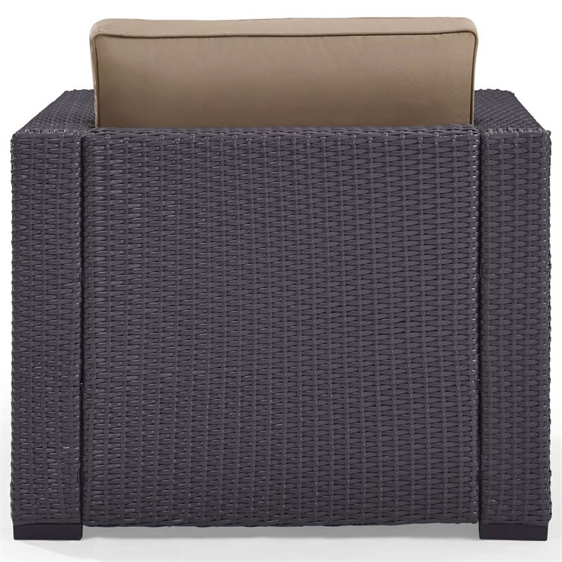 Pemberly Row Wicker / Rattan Patio Arm Chair in Brown and Mocha