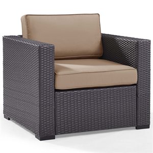 Pemberly Row Wicker / Rattan Patio Arm Chair in Brown and Mocha