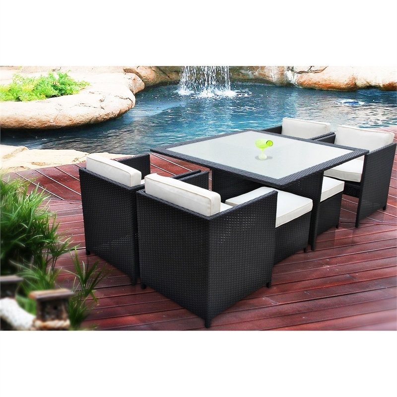 Pemberly Row 9-Piece Aluminum and Rattan Patio Dining Set in Espresso/White