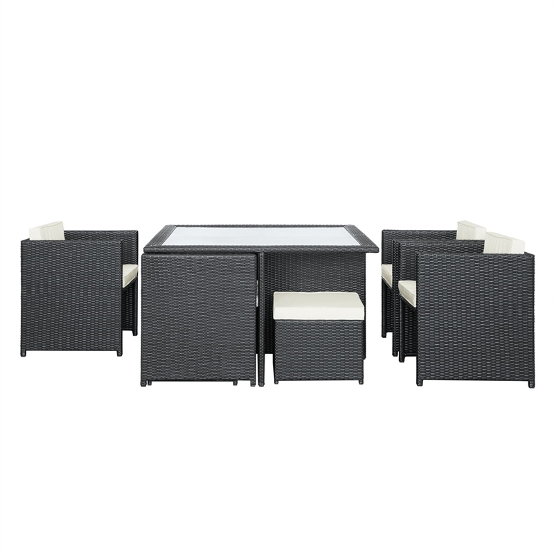 Pemberly Row 9-Piece Aluminum and Rattan Patio Dining Set in Espresso/White