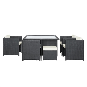 Pemberly Row 9-Piece Aluminum and Rattan Patio Dining Set in Espresso/White