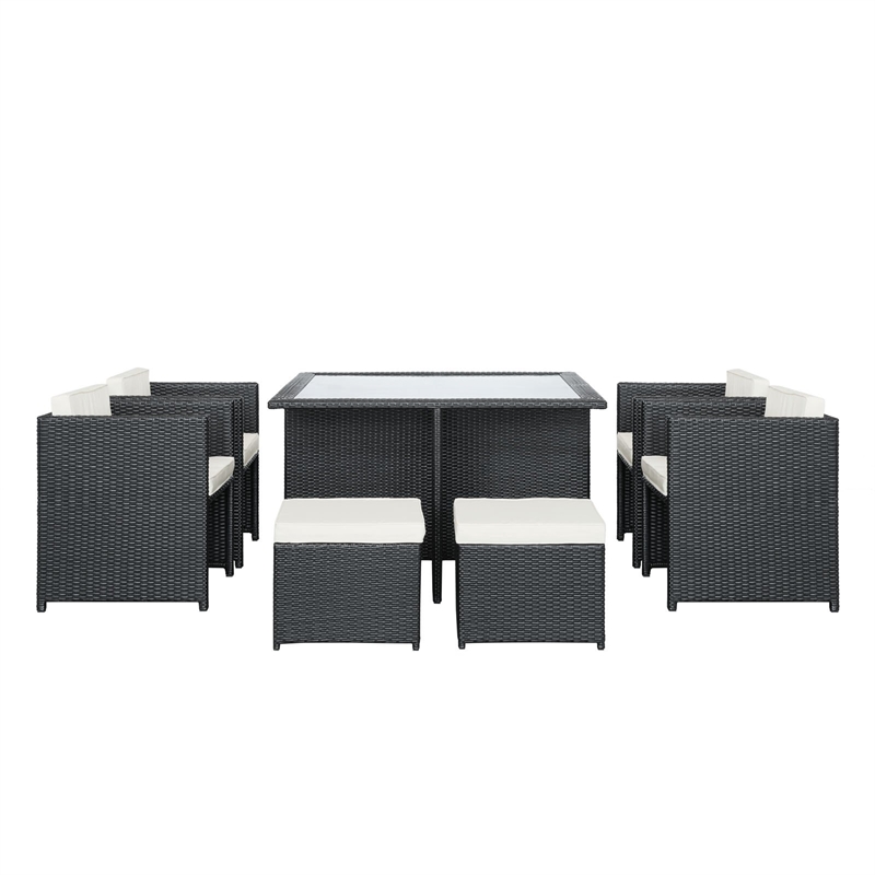 Pemberly Row 9-Piece Aluminum and Rattan Patio Dining Set in Espresso/White