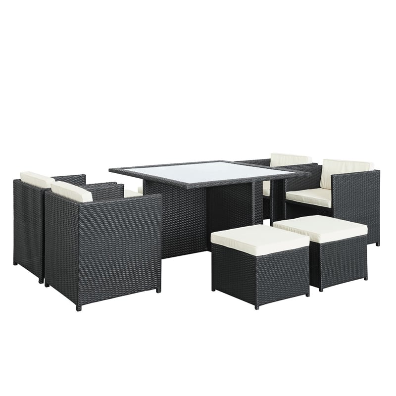 Pemberly Row 9-Piece Aluminum and Rattan Patio Dining Set in Espresso/White