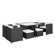 Pemberly Row 9-Piece Aluminum and Rattan Patio Dining Set in Espresso/White