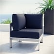 Pemberly Row Fabric Aluminum Outdoor Patio Corner Sofa Chair in Silver/Navy
