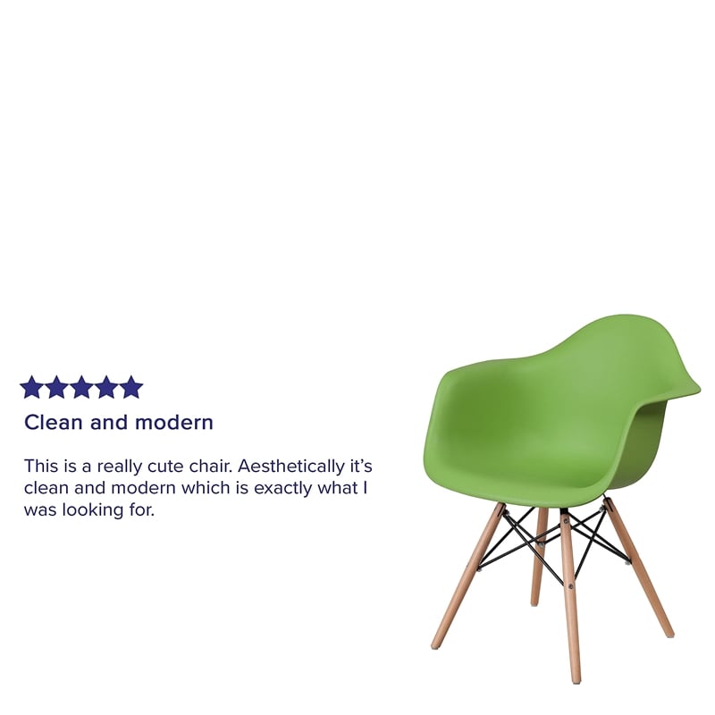 Pemberly Row Contemporary Plastic Chair With Wood Base In Green