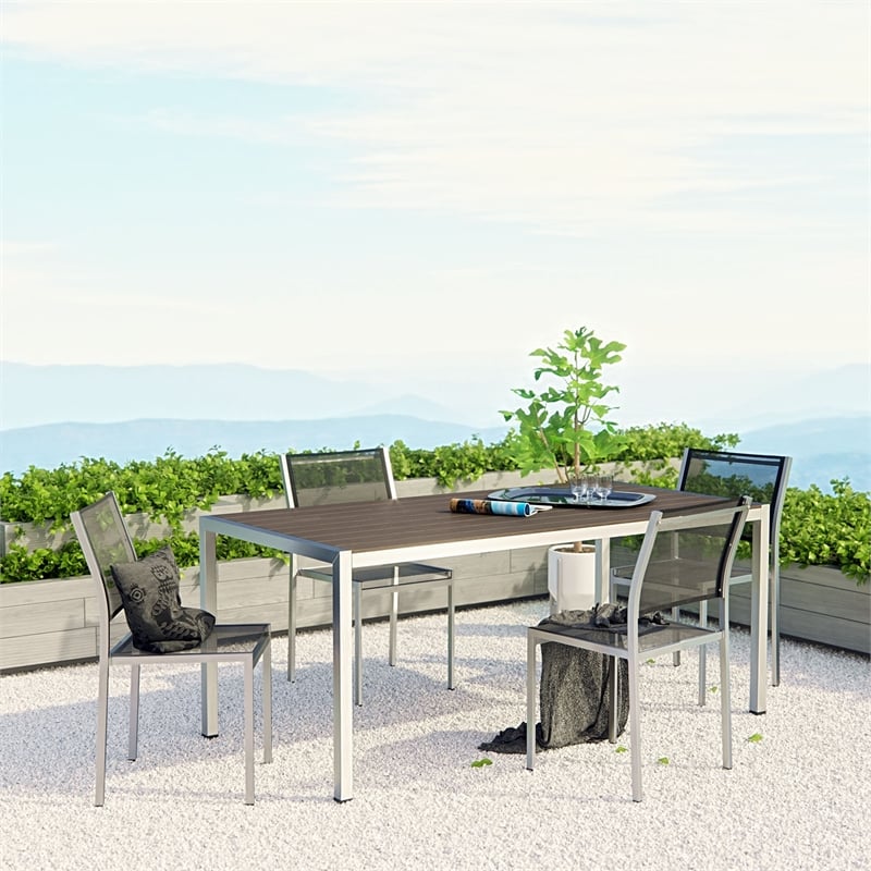 Pemberly Row 5-Piece Outdoor Patio Aluminum Dining Set in Silver/Black