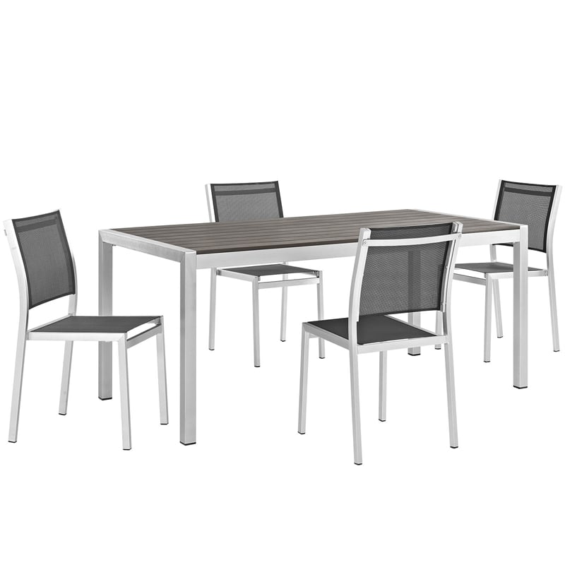 Pemberly Row 5-Piece Outdoor Patio Aluminum Dining Set in Silver/Black