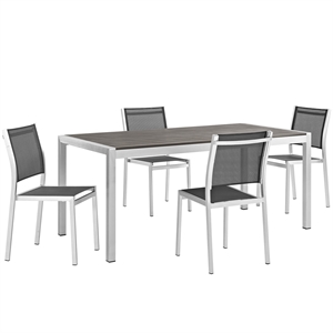 Pemberly Row 5-Piece Outdoor Patio Aluminum Dining Set in Silver/Black
