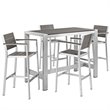 Pemberly Row 5-Piece Outdoor Patio Wood and Aluminum Dining Set in Silver/Gray