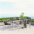 Pemberly Row 7-Piece Outdoor Patio Wood and Aluminum Dining Set in Silver/Black