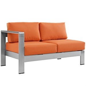Pemberly Row Fabric Aluminum Outdoor Patio Left Arm Loveseat in Silver/Orange