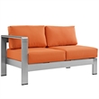 Pemberly Row Fabric Aluminum Outdoor Patio Left Arm Loveseat in Silver/Orange
