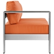 Pemberly Row Fabric Aluminum Outdoor Patio Left Arm Loveseat in Silver/Orange