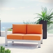 Pemberly Row Fabric Aluminum Outdoor Patio Left Arm Loveseat in Silver/Orange