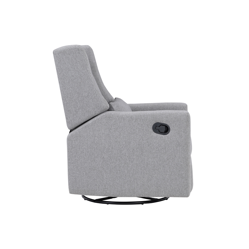 Pemberly Row Wood Swivel Glider Recliner with Pillow in Rich Gray