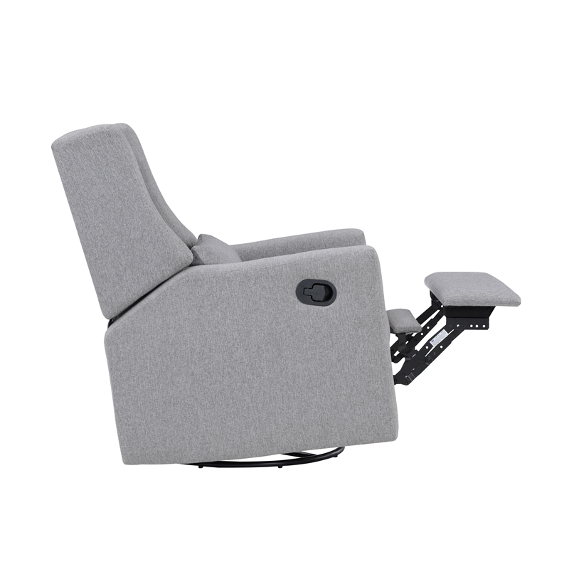 Pemberly Row Wood Swivel Glider Recliner with Pillow in Rich Gray
