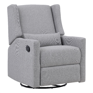 Pemberly Row Wood Swivel Glider Recliner with Pillow in Rich Gray