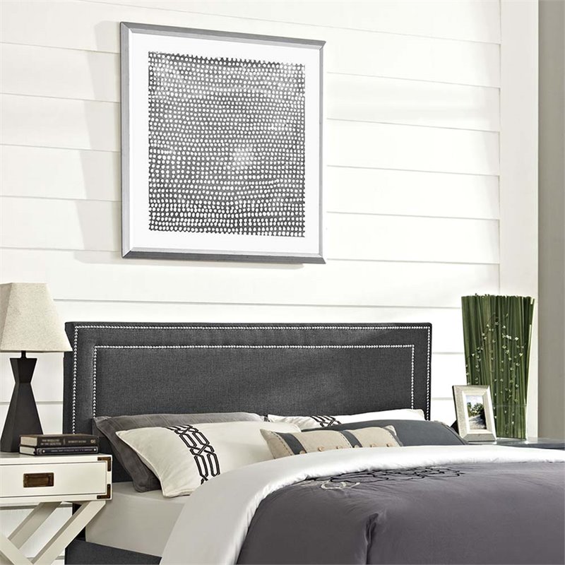 Pemberly Row Queen Upholstered Polyester Fabric Headboard in Gray