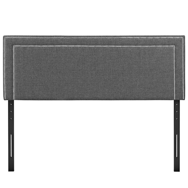 Pemberly Row Queen Upholstered Polyester Fabric Headboard in Gray