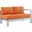 Pemberly Row Fabric Aluminum Outdoor Right Arm Corner Loveseat in Silver/Orange