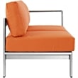 Pemberly Row Fabric Aluminum Outdoor Right Arm Corner Loveseat in Silver/Orange