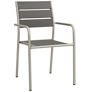 Pemberly Row Outdoor Patio Aluminum Dining Armchair in Silver/Gray
