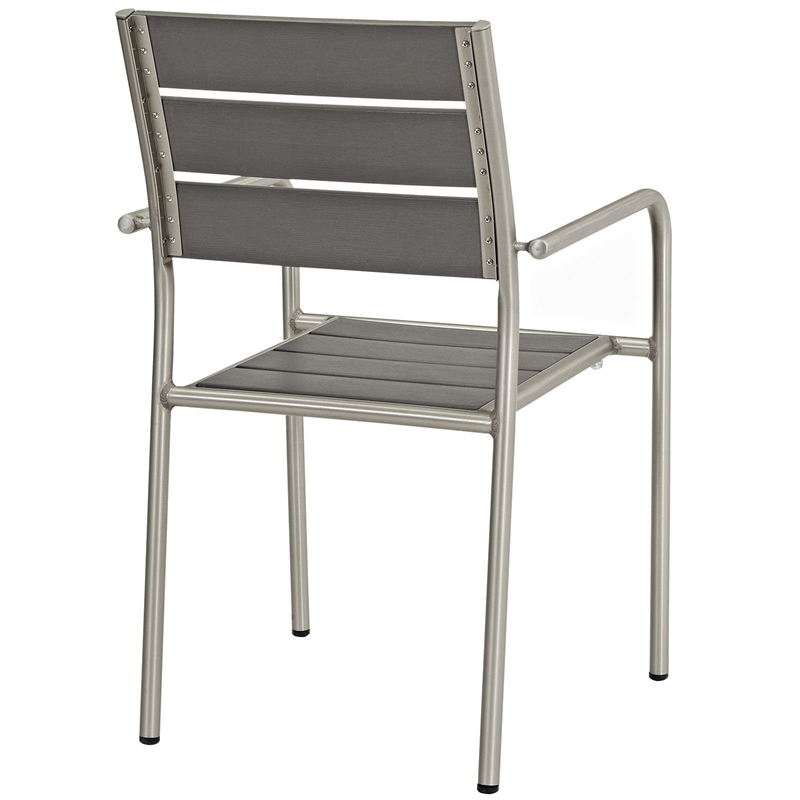 Pemberly Row Outdoor Patio Aluminum Dining Armchair in Silver/Gray