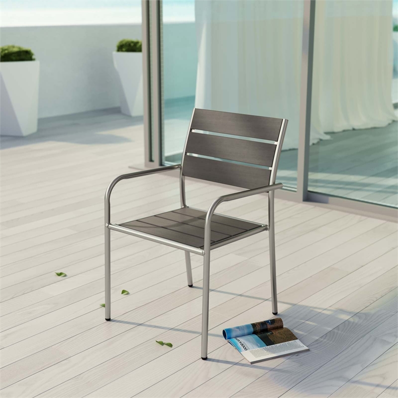 Pemberly Row Outdoor Patio Aluminum Dining Armchair in Silver/Gray