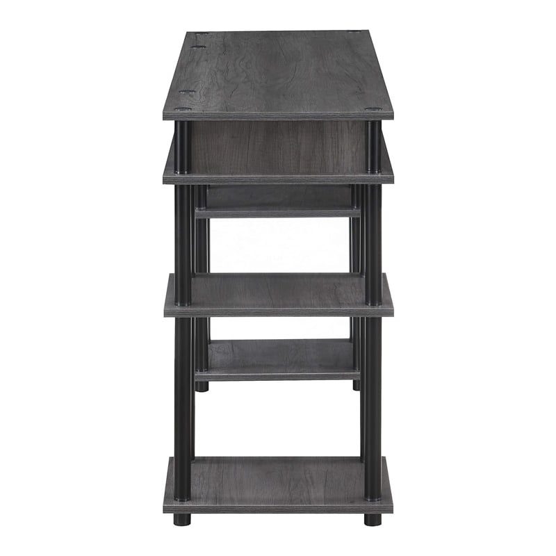 Pemberly Row No Tools Student Desk in Charcoal Gray Wood Finish and Black Poles