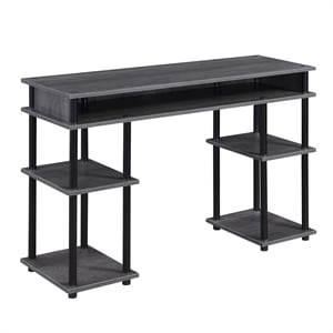 Pemberly Row No Tools Student Desk in Charcoal Gray Wood Finish and Black Poles