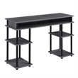 Pemberly Row No Tools Student Desk in Charcoal Gray Wood Finish and Black Poles