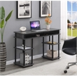 Pemberly Row No Tools Student Desk in Charcoal Gray Wood Finish and Black Poles