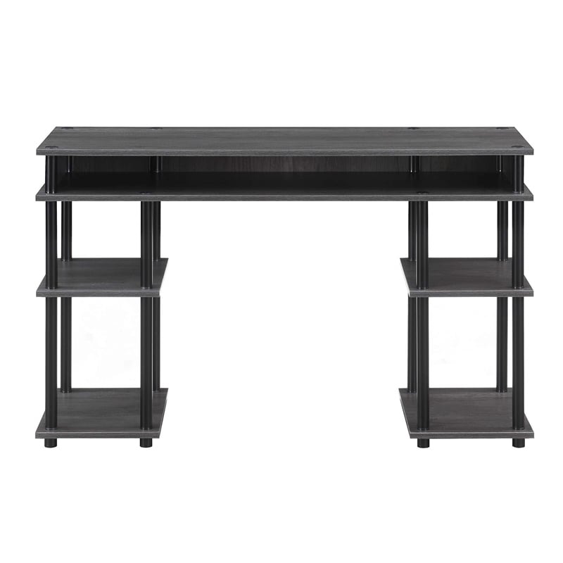 Pemberly Row No Tools Student Desk in Charcoal Gray Wood Finish and Black Poles