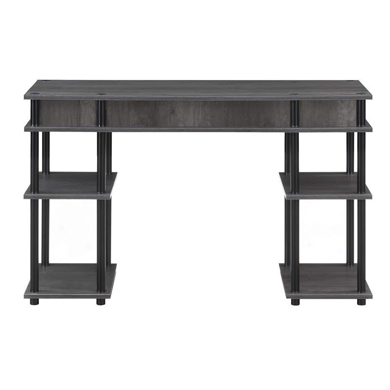 Pemberly Row No Tools Student Desk in Charcoal Gray Wood Finish and Black Poles
