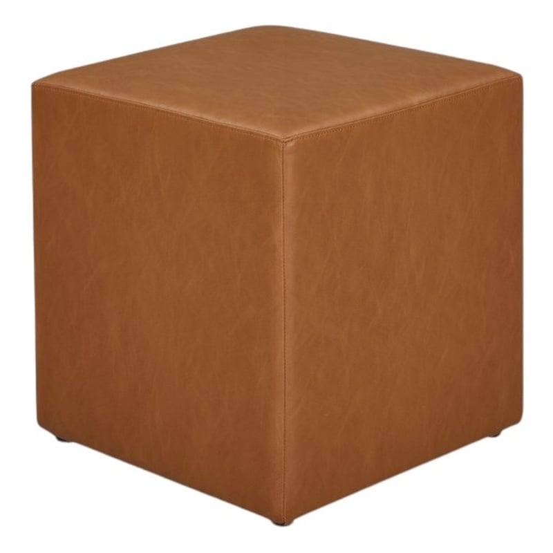 Pemberly Row Contemporary Ottoman in Caramel Faux Leather Upholstery