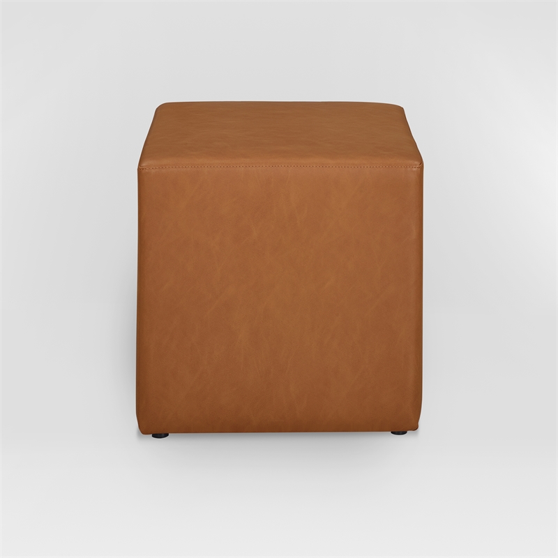 Pemberly Row Contemporary Ottoman in Caramel Faux Leather Upholstery