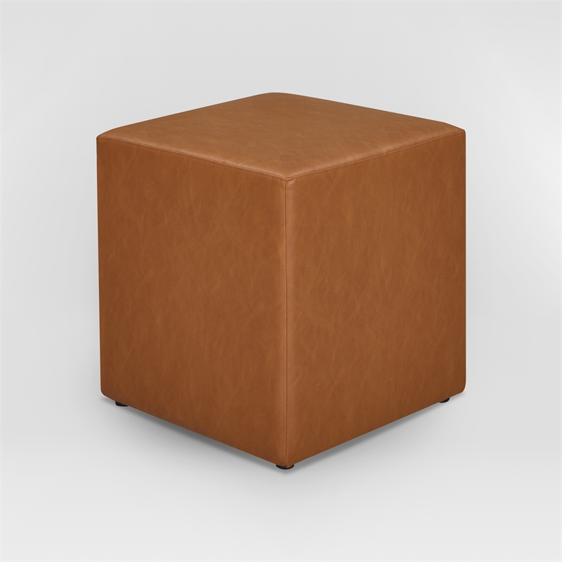 Pemberly Row Contemporary Ottoman in Caramel Faux Leather Upholstery