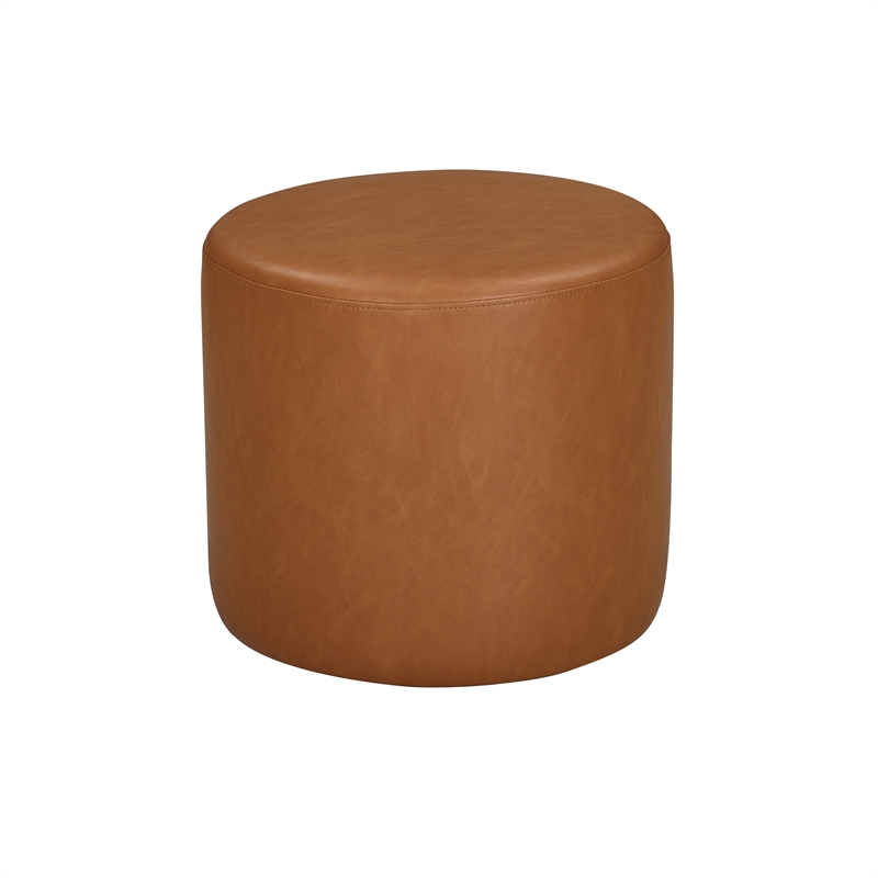 Pemberly Row Contemporary Ottoman in Caramel Faux Leather Upholstery