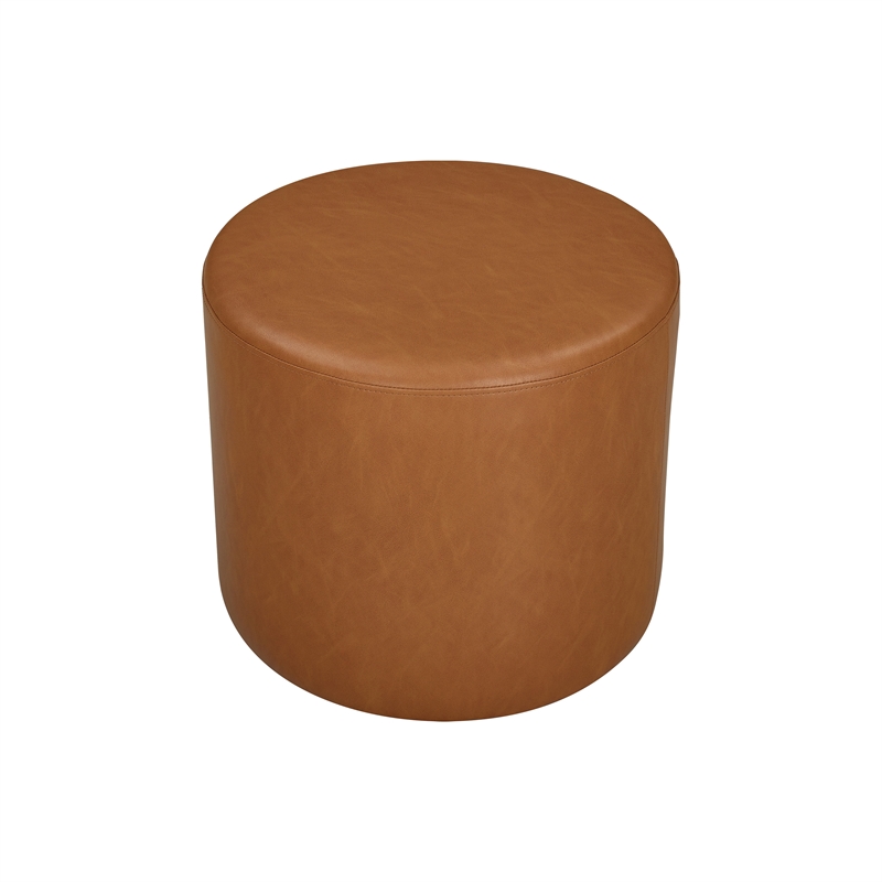 Pemberly Row Contemporary Ottoman in Caramel Faux Leather Upholstery