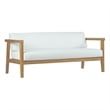 Pemberly Row Outdoor Patio Solid Teak Wood Sofa in Natural/White