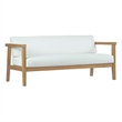 Pemberly Row Outdoor Patio Solid Teak Wood Sofa in Natural/White