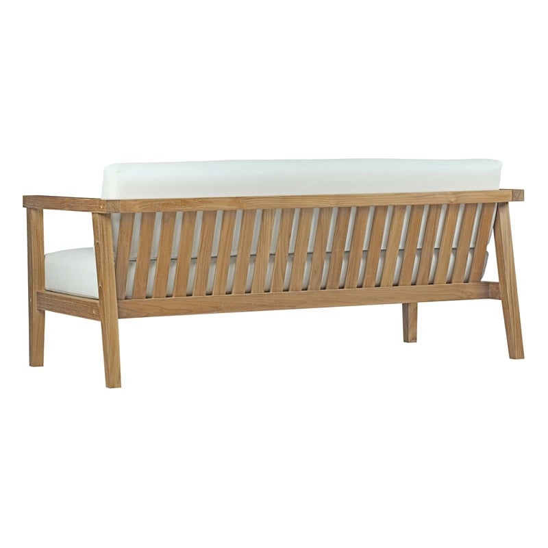 Pemberly Row Outdoor Patio Solid Teak Wood Sofa in Natural/White