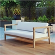 Pemberly Row Outdoor Patio Solid Teak Wood Sofa in Natural/White