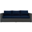 Pemberly Row Contemporary Aluminum and Rattan Patio Sofa in Canvas/Navy